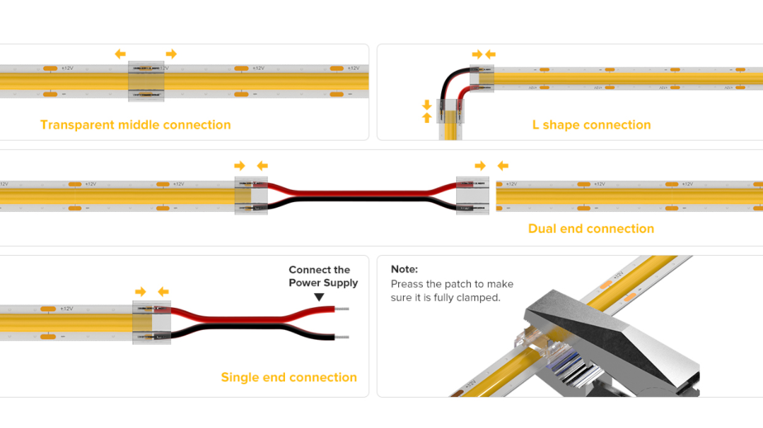 8mm led tape different connect ways